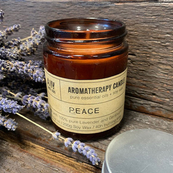 Aromatherapy Candle - Peace - with 100% pure Lavender and Geranium Essential Oil