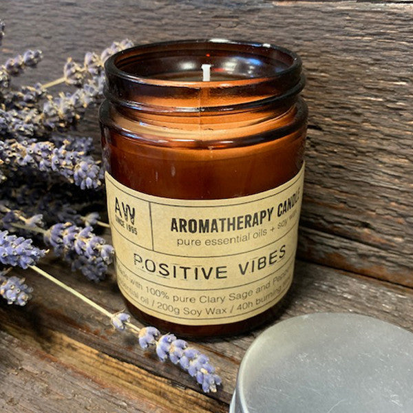 Aromatherapy Candle - Positive Vibes - with 100% pure Clary Sage and Peppermint Essential Oils