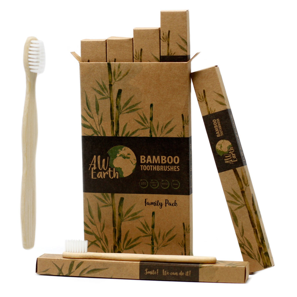 Bamboo Toothbrush - White - Family Pack of 4 - Medium Soft